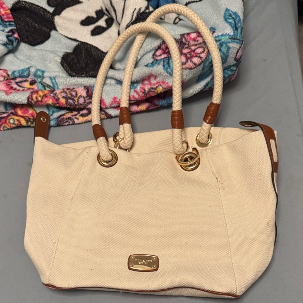 Michael Kors Cream and Brown Canvas Tote